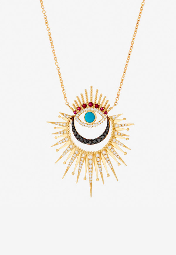 Falamank Written In The Stars Collection Maxi Luminous Evil Eye Diamond Necklace in 18-karat Yellow Gold NK578