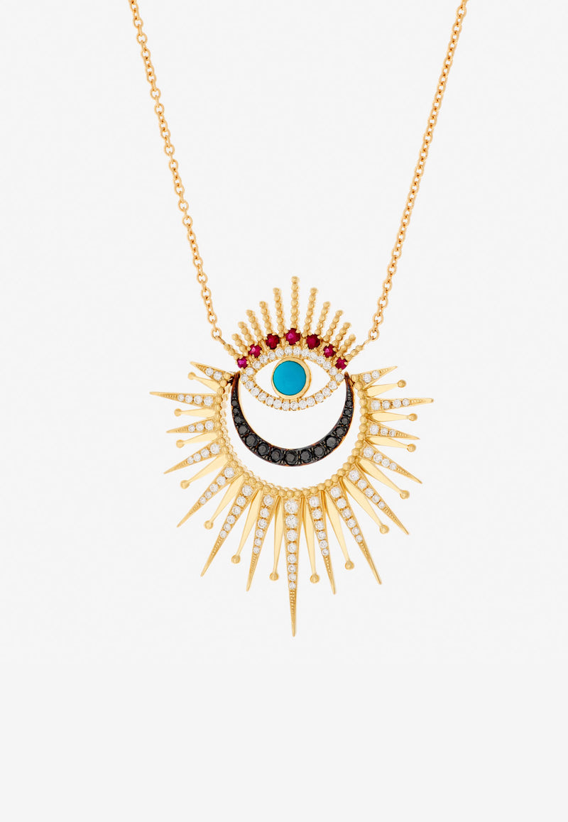 Falamank Written In The Stars Collection Maxi Luminous Evil Eye Diamond Necklace in 18-karat Yellow Gold NK578