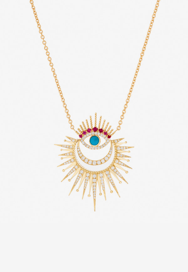 Falamank Written In The Stars Collection Luminous Evil Eye Diamond Necklace in 18-karat Yellow Gold NK579
