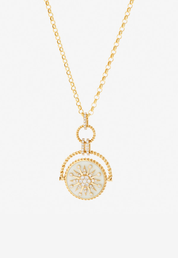 Falamank Written In The Stars Collection Double Sided Spin Pendant Necklace in 18-karat Yellow Gold with White Diamonds NK581
