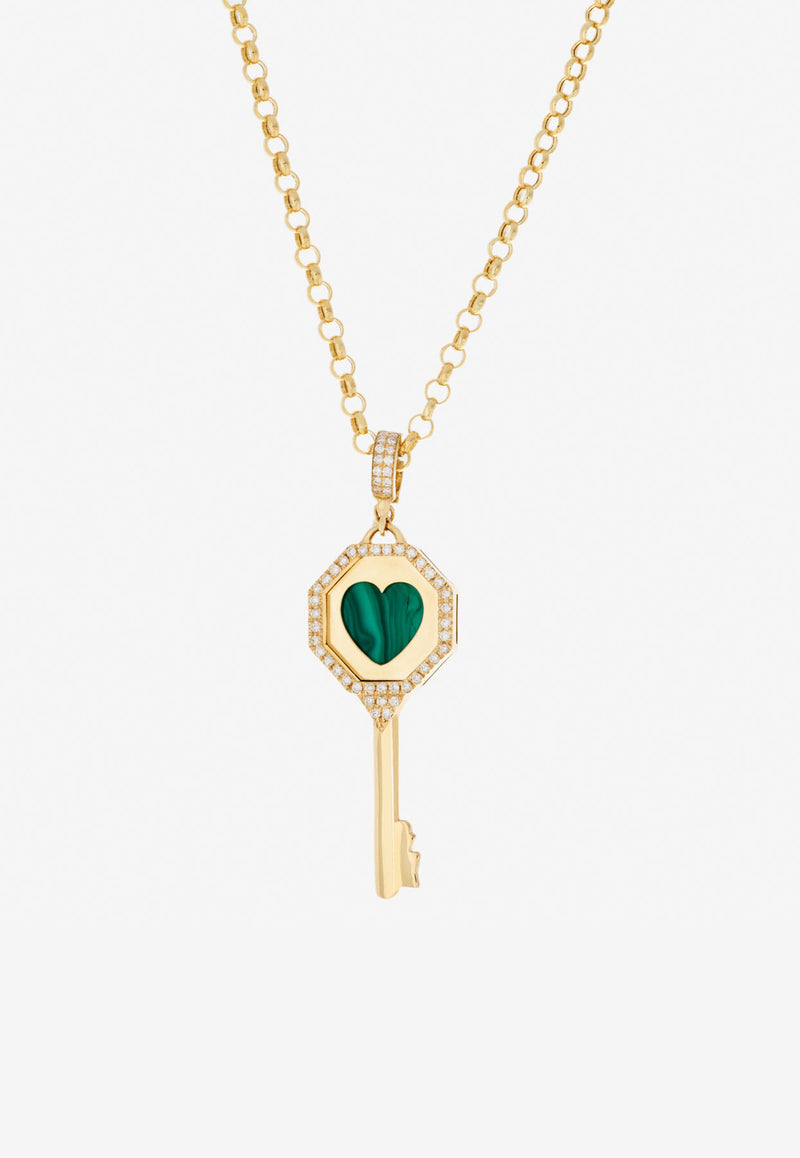 Falamank Written In The Stars Collection Key To Your Heart Pendant Necklace in 18-karat Yellow Gold with White Diamonds NK593