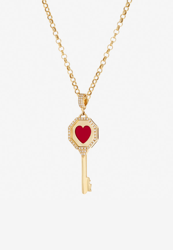 Falamank Written In The Stars Collection Key To Your Heart Pendant Necklace in 18-karat Yellow Gold with White Diamonds 