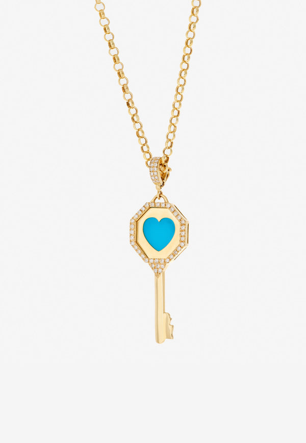Falamank Written In The Stars Collection Key To Your Heart Pendant Necklace in 18-karat Yellow Gold with White Diamonds NK595