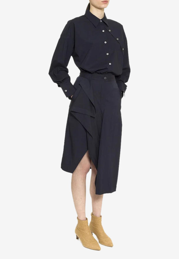 Dawei Asymmetric Folded Midi Skirt Navy