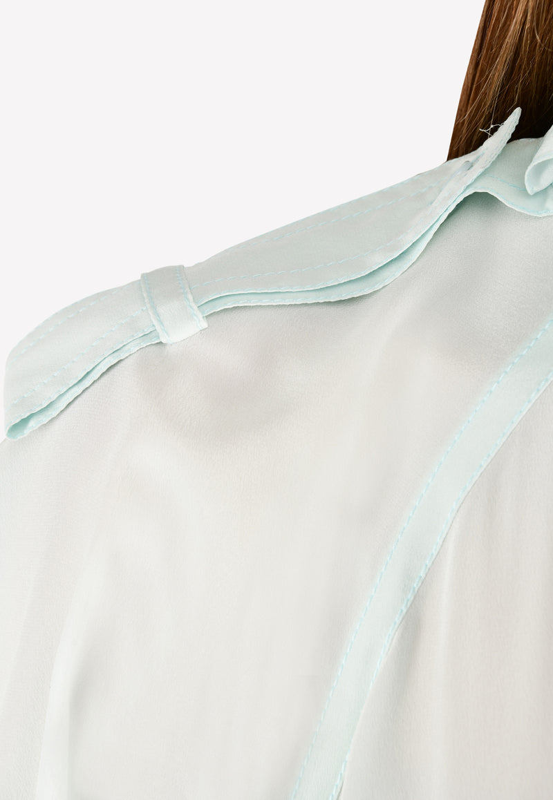 Ruffle Collar Silk Top with Bubble Sleeve