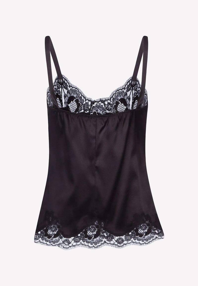 Dolce & Gabbana Satin and Lace Chemises Top Black O7A00T FUAD8 N0000