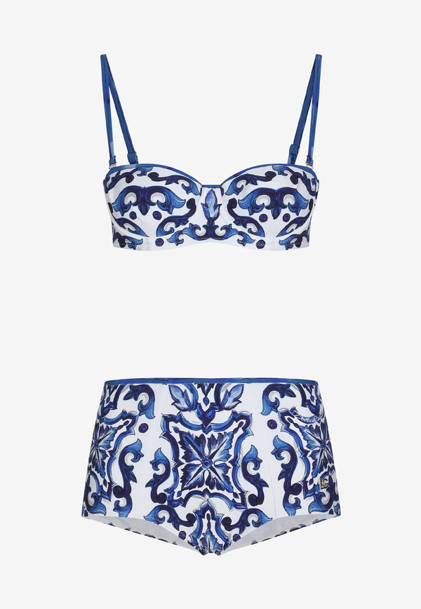 Dolce & Gabbana Majolica Print Balconette Bikini Set Blue O8A27J HPGA2 HX3TN
