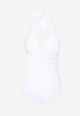 Dolce & Gabbana Ruched Halterneck One-Piece Swimsuit White O9A06J FUGA2 W0800
