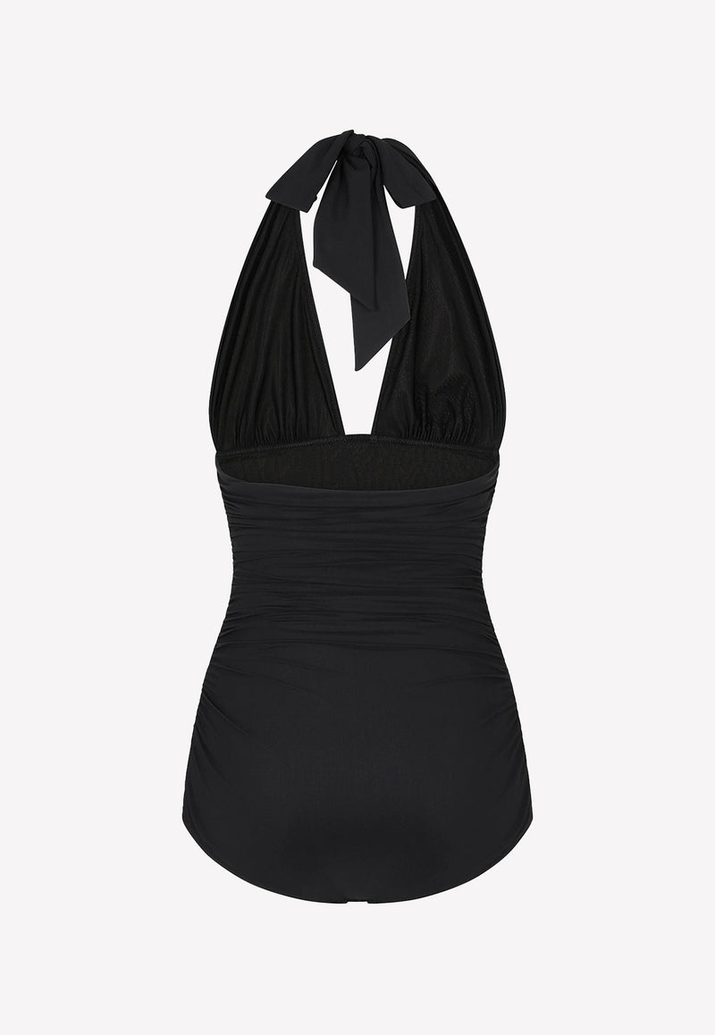 Dolce & Gabbana Plunging Neckline One-Piece Swimsuit Black O9A06J FUGA2 N0000