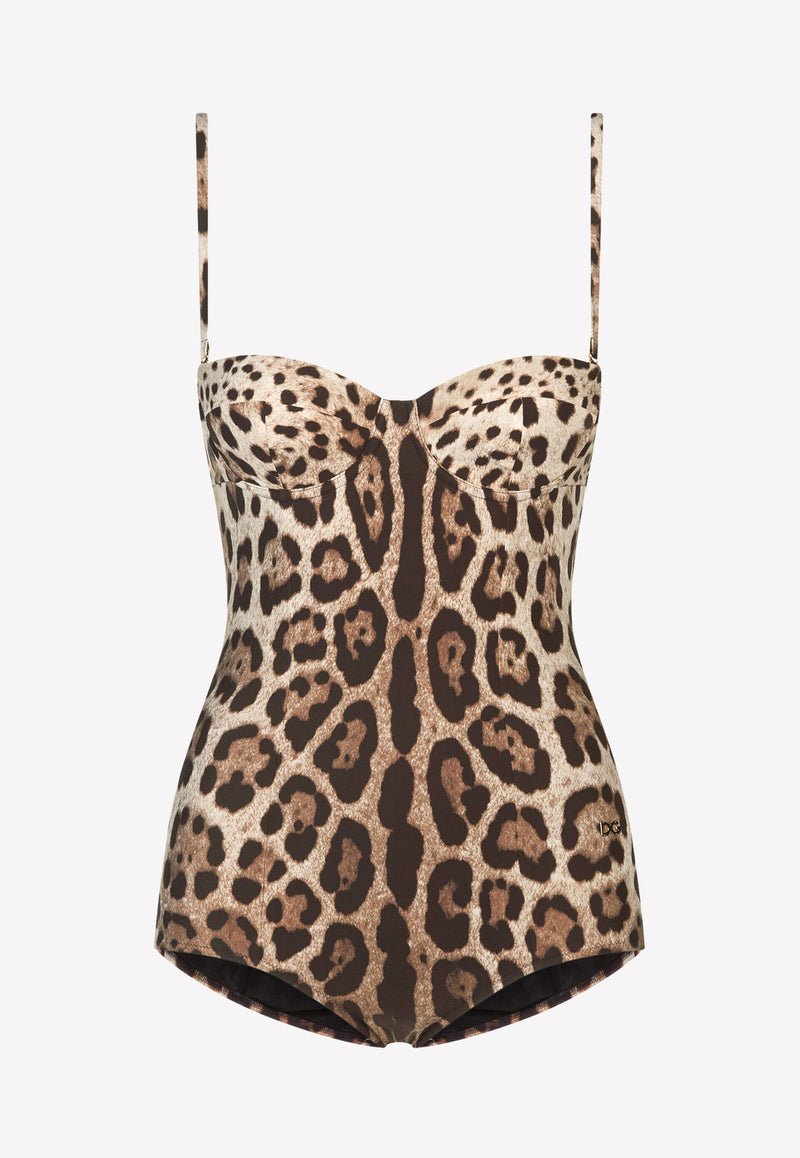 Dolce & Gabbana Leopard Print Bustier One-Piece Swimsuit Brown O9A13J FSGDM HY13M