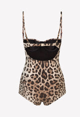 Dolce & Gabbana Leopard Print Bustier One-Piece Swimsuit Brown O9A13J FSGDM HY13M