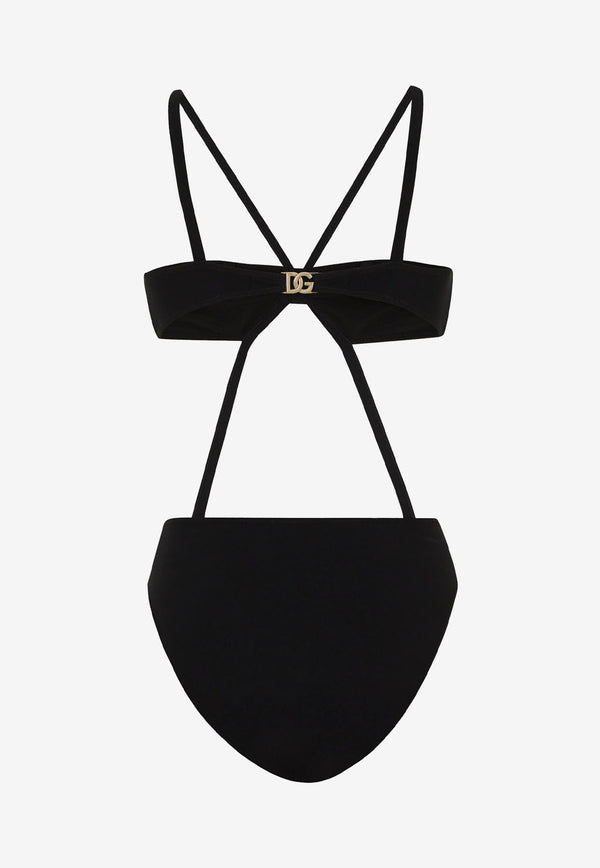 Dolce & Gabbana DG Logo Strappy One-piece Swimsuit Black O9A90J FUGA2 N0000