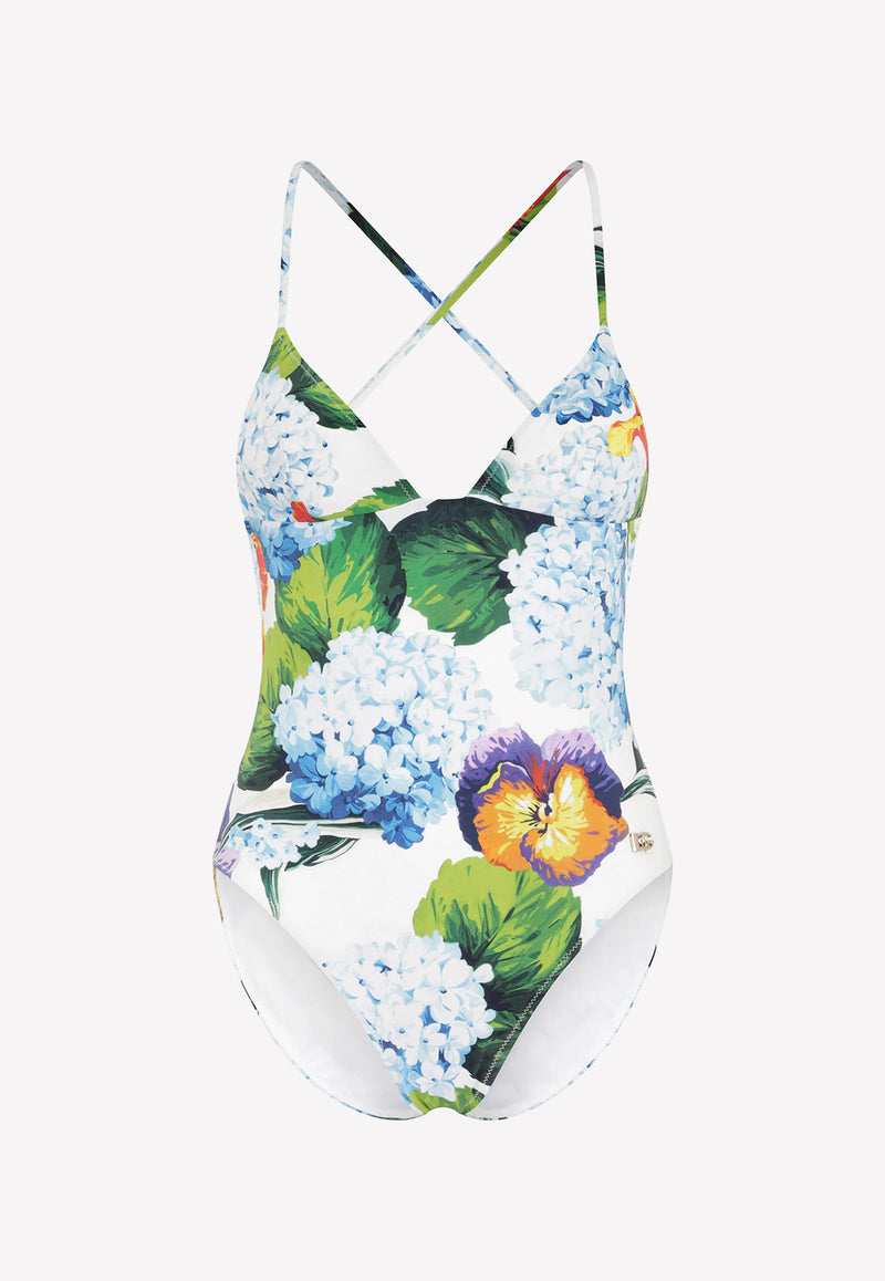Dolce & Gabbana Hydrangea Print One-Piece Swimsuit Multicolor O9B40J FSGZM HA3JA