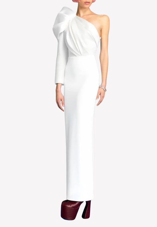 Solace London Lexi One-Shoulder Crepe Maxi Dress Cream OS34010CREAM