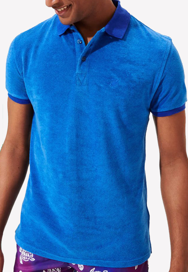 Vilebrequin Terry Polo T-shirt in Cotton Blend Blue PAFC1Q00-314