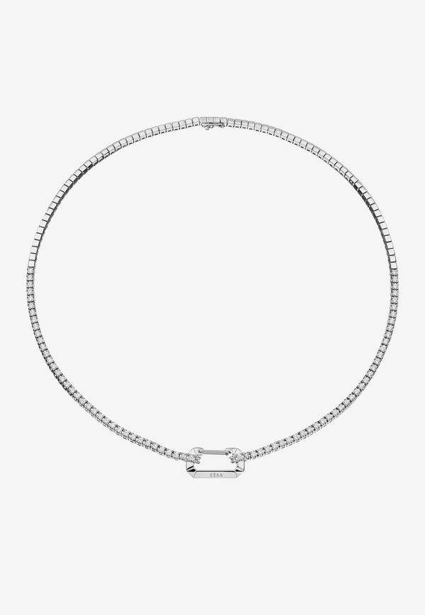 EÉRA Special Order - Paris Diamond Paved Necklace in 18-karat White Gold Silver PANEFP02U1
