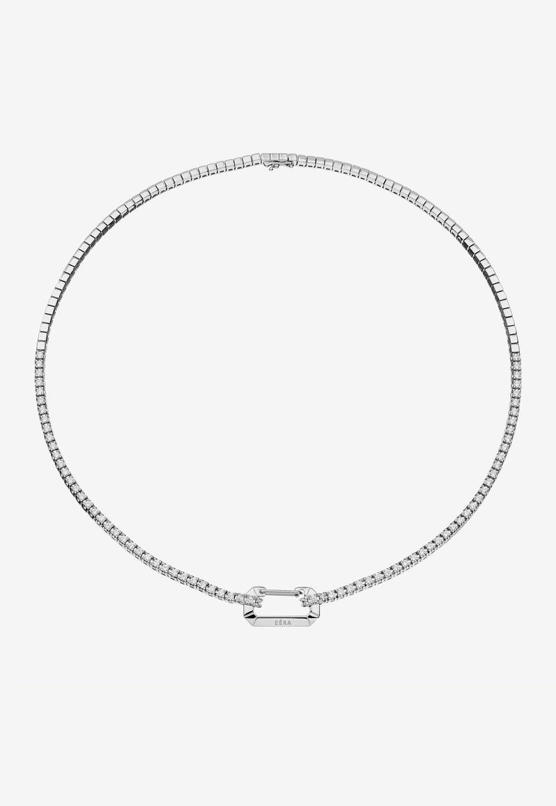 EÉRA Special Order - Paris Diamond Paved Necklace in 18-karat White Gold Silver PANEFP02U1