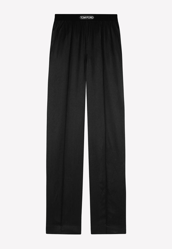 Stretch Silk Satin Pajama Pants Black PAW397-FAX881 LB999