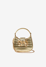 Self-Portrait Micro Bow Top Handle Bag in Croc Embossed Metallic Leather PF23-303-GDGOLD