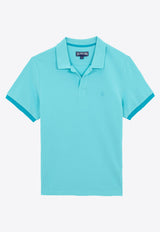 Vilebrequin Palan Piqué-Knit Polo T-shirt with Contrast Tipping Blue PLNH0N00-381