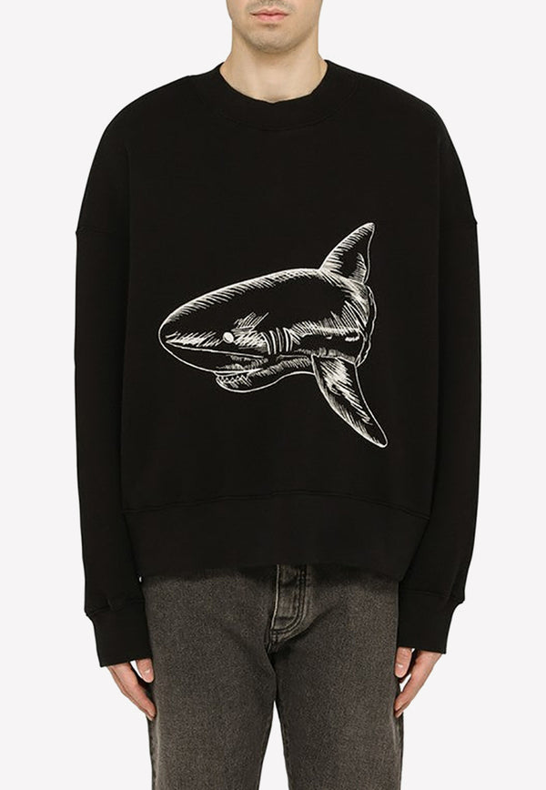 Palm Angels Shark Print Crewneck Sweatshirt Black PMBA026S23FLE006/M