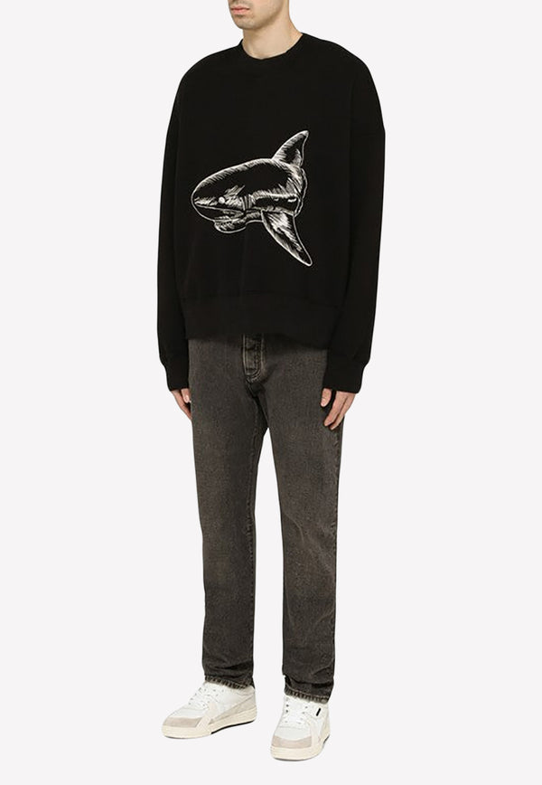 Palm Angels Shark Print Crewneck Sweatshirt Black PMBA026S23FLE006/M