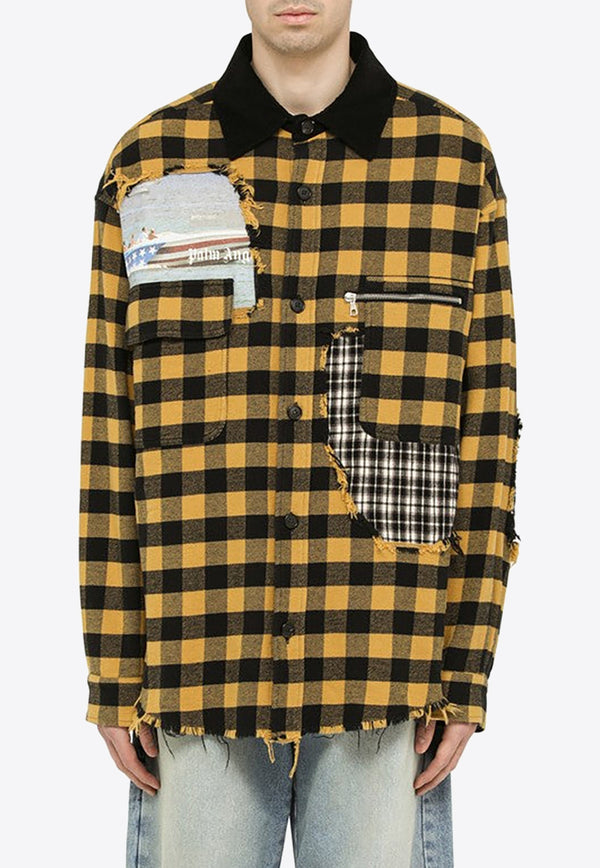 Palm Angels Patchwork Checked Shirts PMES001S23FAB001/M_PALMA-1501 Yellow