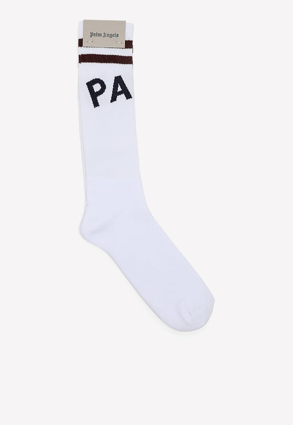 Palm Angels Logo Print Socks White PMRA001F22FAB006/L
