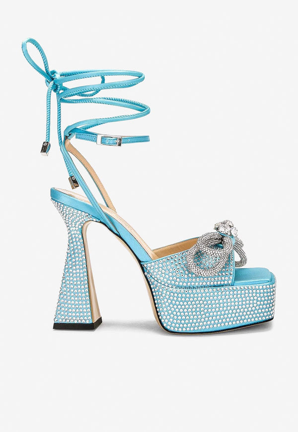 Mach & Mach 125 Crystal Embellished Double-Bow Platform Sandals in Satin R23-S0194-CRP-411BLUE