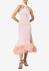 Rita Feather-Trimmed Midi Dress Rachel Gilbert Pink