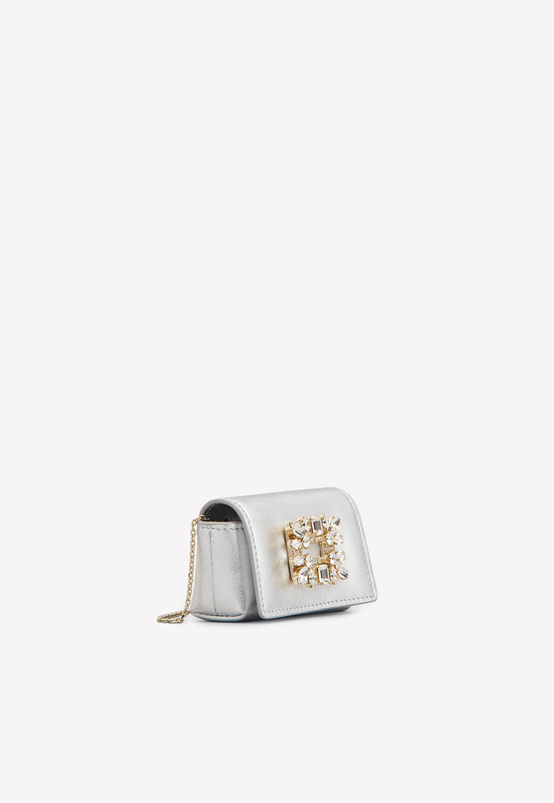 Roger Vivier Broche Vivier Mini Pouch in Metallic Soft Leather Silver RAWAVFT0100Y40B200 NAPPA VALLY