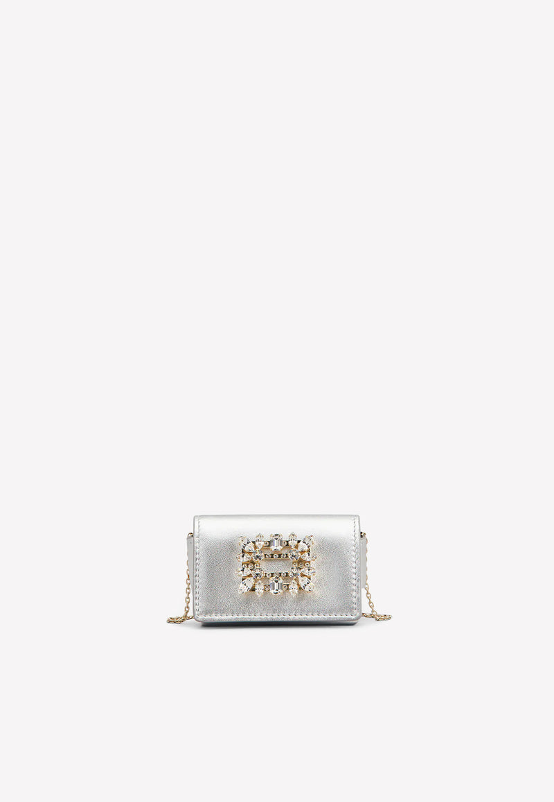 Roger Vivier Broche Vivier Mini Pouch in Metallic Soft Leather Silver RAWAVFT0100Y40B200 NAPPA VALLY