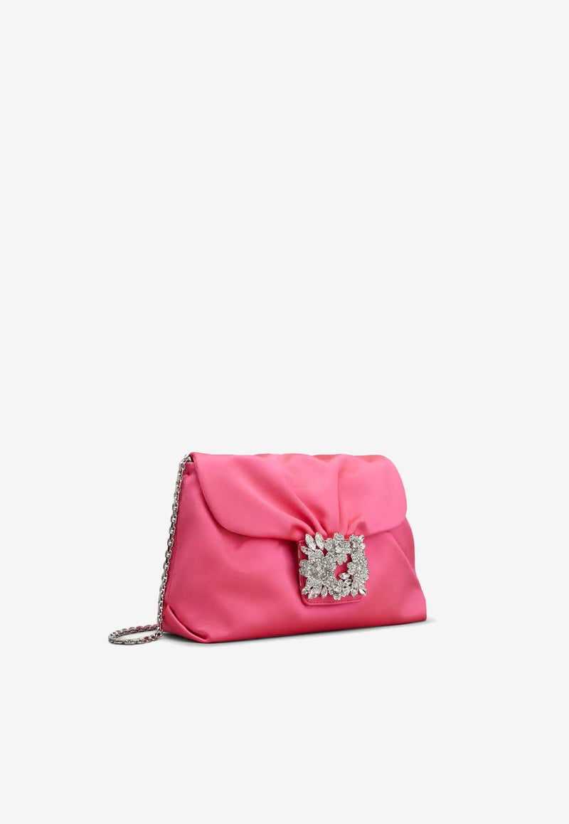 Roger Vivier RV Bouquet Crystal Buckle Shoulder Bag in Satin Pink RBWANVC0100RS0M820 M820