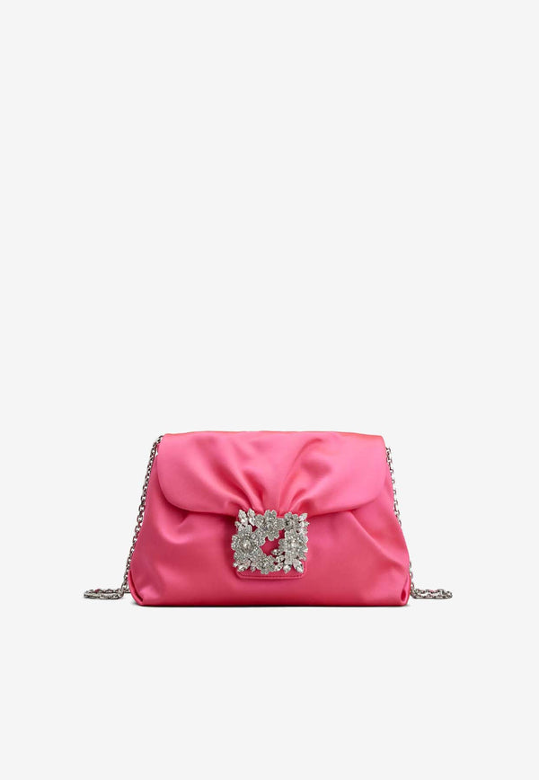 Roger Vivier RV Bouquet Crystal Buckle Shoulder Bag in Satin Pink RBWANVC0100RS0M820 M820