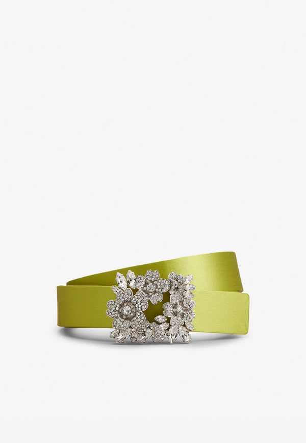 Roger Vivier Bouquet Strass Buckle Belt in Satin Yellow RCWC0AU0100RS0V213 V213