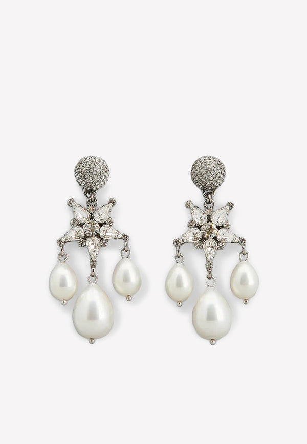 Roger Vivier Crystal Stars and Pearls Drop Earrings Silver REWOR180200AGKB200 METALLO