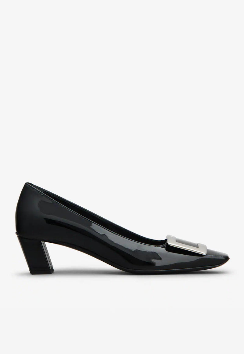 Roger Vivier Belle Vivier 45 Metal Buckle Pumps in Patent Leather Black RVW00600920D1PB999 B999