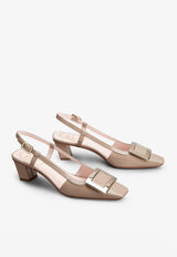 Roger Vivier Belle Vivier 45 Slingback Pumps in Patent Leather Beige RVW00625600D1PC415 C415