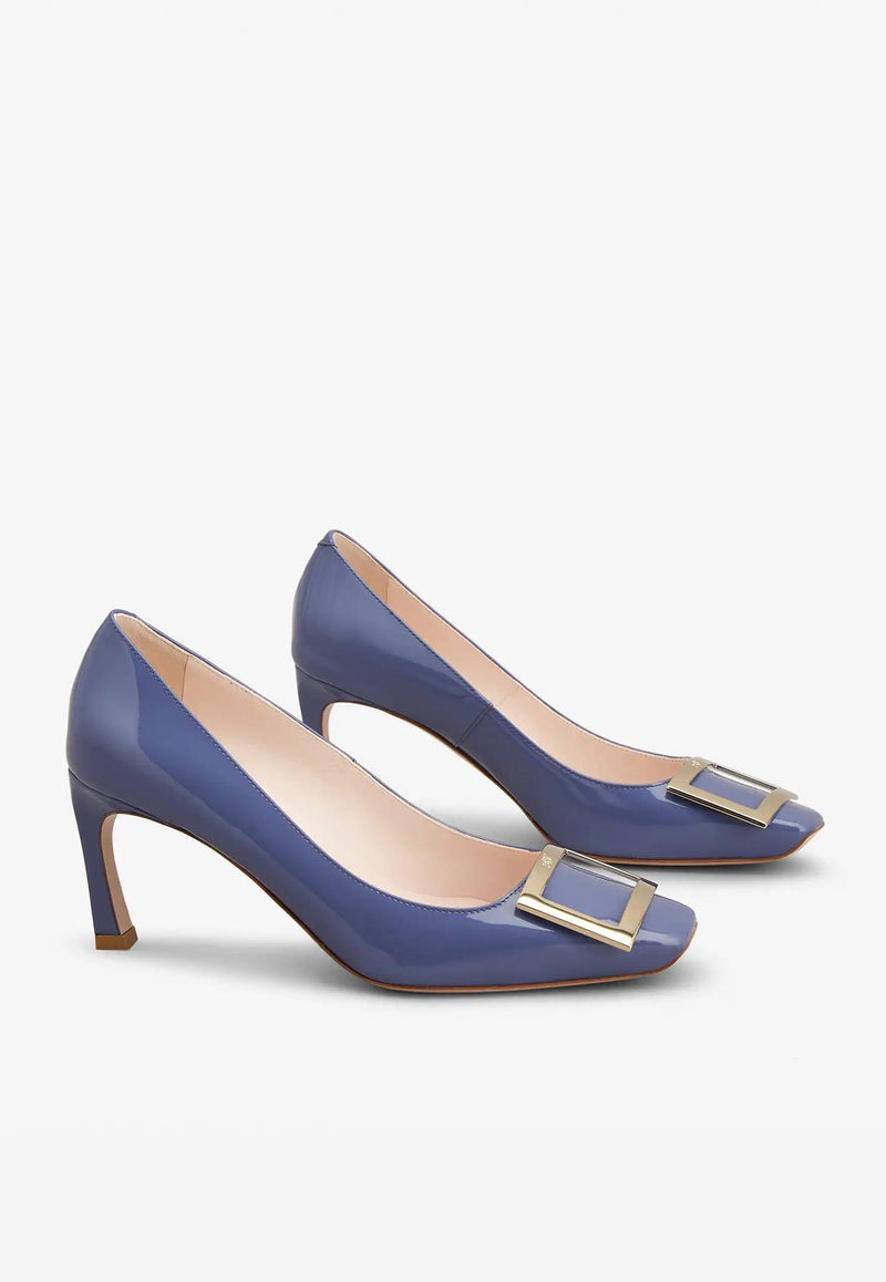 Roger Vivier Trompette 70 Pumps in Patent Leather Blue RVW40015280D1PU822 U822