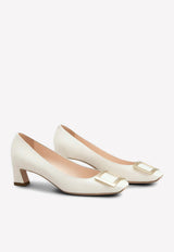 Roger Vivier Trompette 45 Metal Buckle Pumps in Patent Leather Off-white RVW44815280D1PC019 VERNIS LUXOR