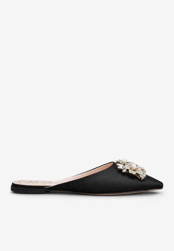 Bouquet Strass Pearl Buckle Flat Mules Roger Vivier RVW50233520RS0B999 Black