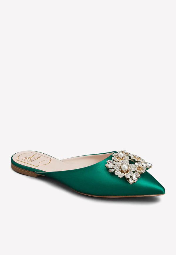 Bouquet Strass Pearl Buckle Flat Mules Roger Vivier RVW50233520RS0V016 Green