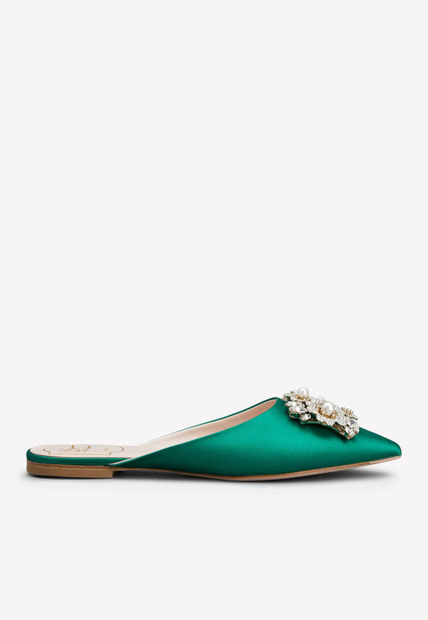 Bouquet Strass Pearl Buckle Flat Mules Roger Vivier RVW50233520RS0V016 Green