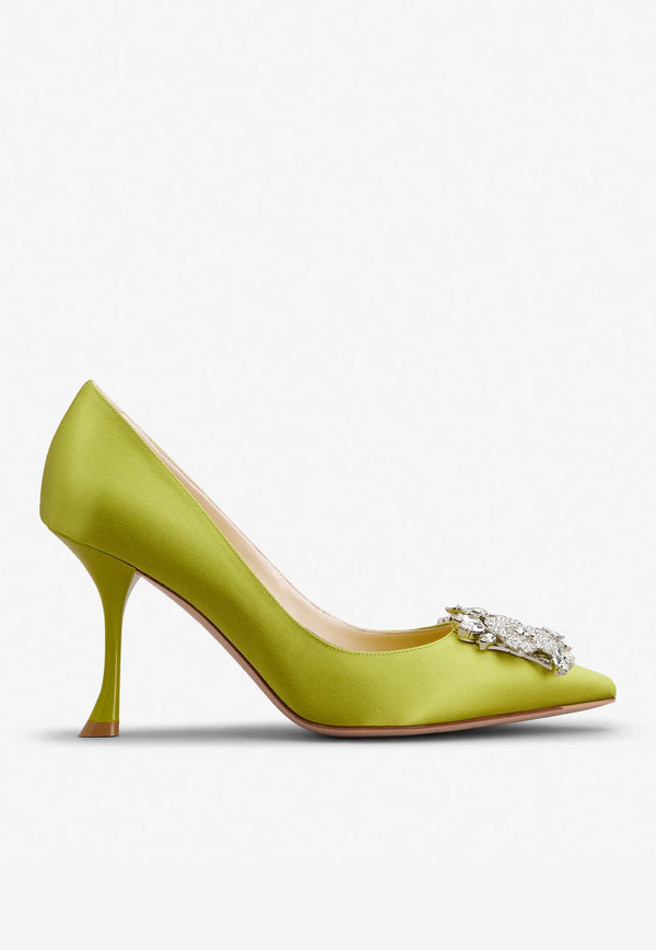 Roger Vivier 85 Bouquet Strass Buckle Pumps in Satin Yellow RVW53028020RS0V213 V213