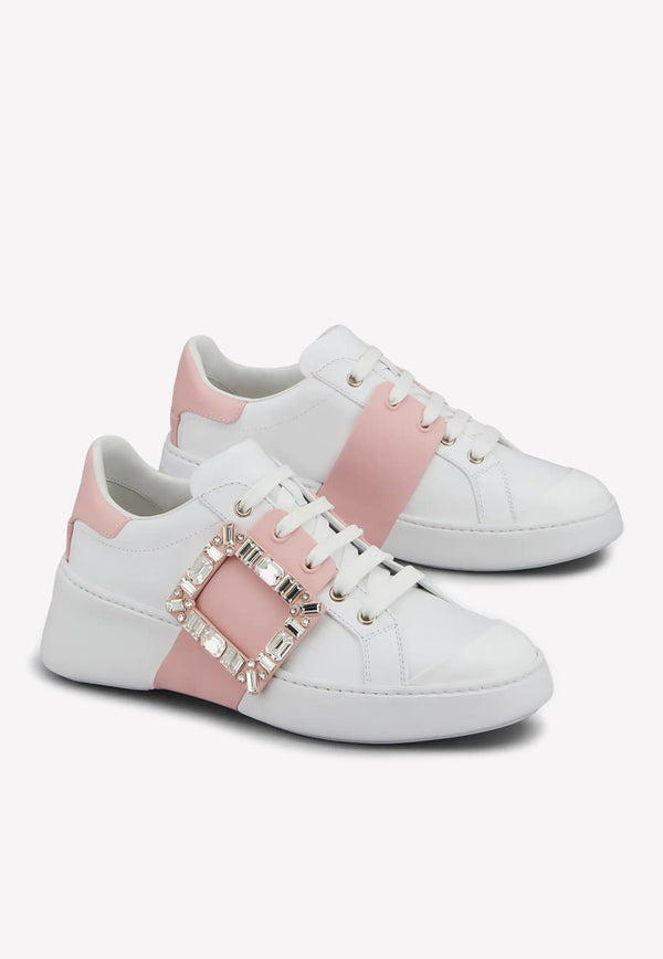 Roger Vivier Viv' Skate Crystal Buckle Sneakers in Soft Leather Pink RVW54229110LXQ0330 NAP JUST +VERN LUXOR