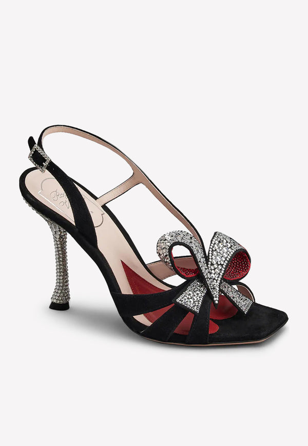 100 Strass Bow-Heel Sandals in Suede Roger Vivier RVW622334806PI4799 Black
