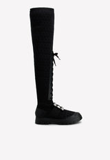 Walky Viv' Strass Buckle Knee-High Boots in Fabric and Leather Roger Vivier RVW62833680ERIB999 Black