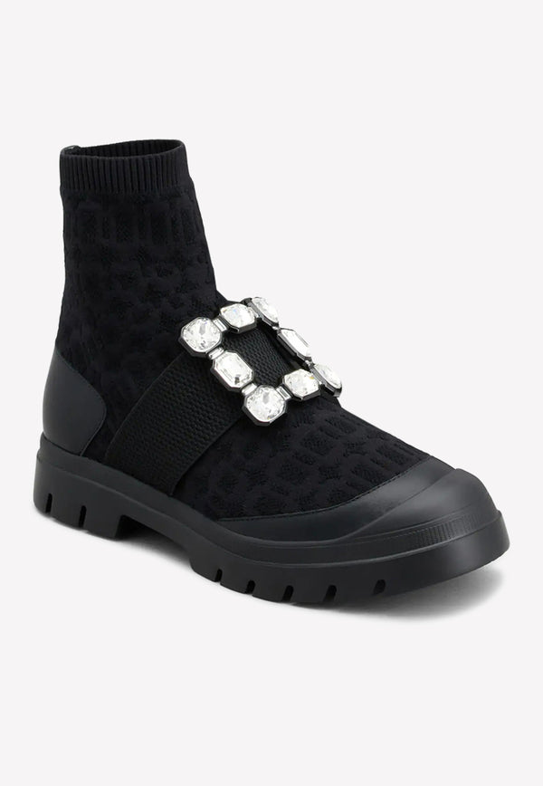 Walky Viv' Rhinestone Buckle Ankle Boots Roger Vivier RVW62833950ERIB999 Black
