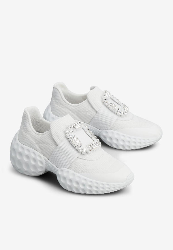 Roger Vivier Viv' Run Light Crystal Embellished Buckle Sneakers RVW63731340QPSB001 B001 White