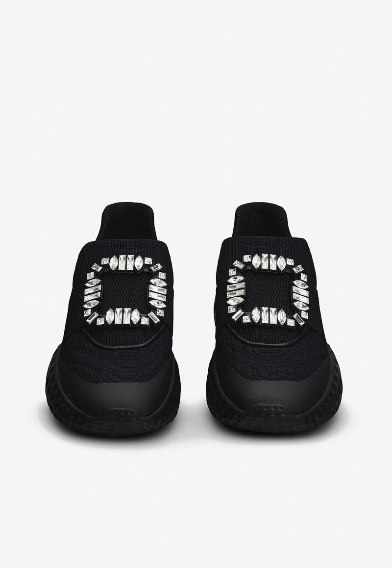 Roger Vivier Viv' Run Light Crystal Embellished Buckle Sneakers RVW63731340QPSB999 B999 Black